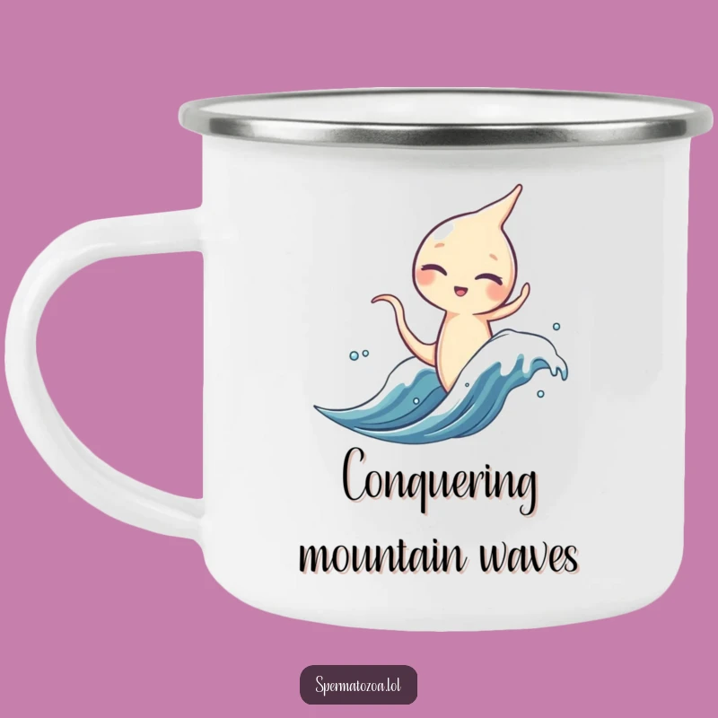 Funny Sperm Surfer Enamel Mug - Adventures Await with Every Sip!