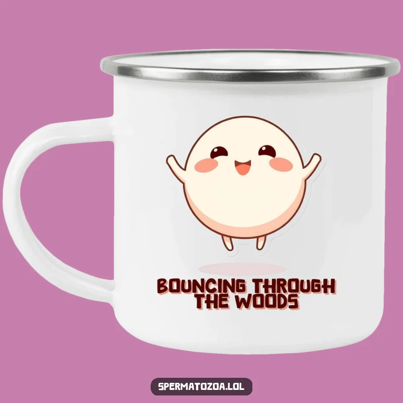 Funny Happy Character Camping Mug - Bouncing Stubby Limbs Enamel Cup
