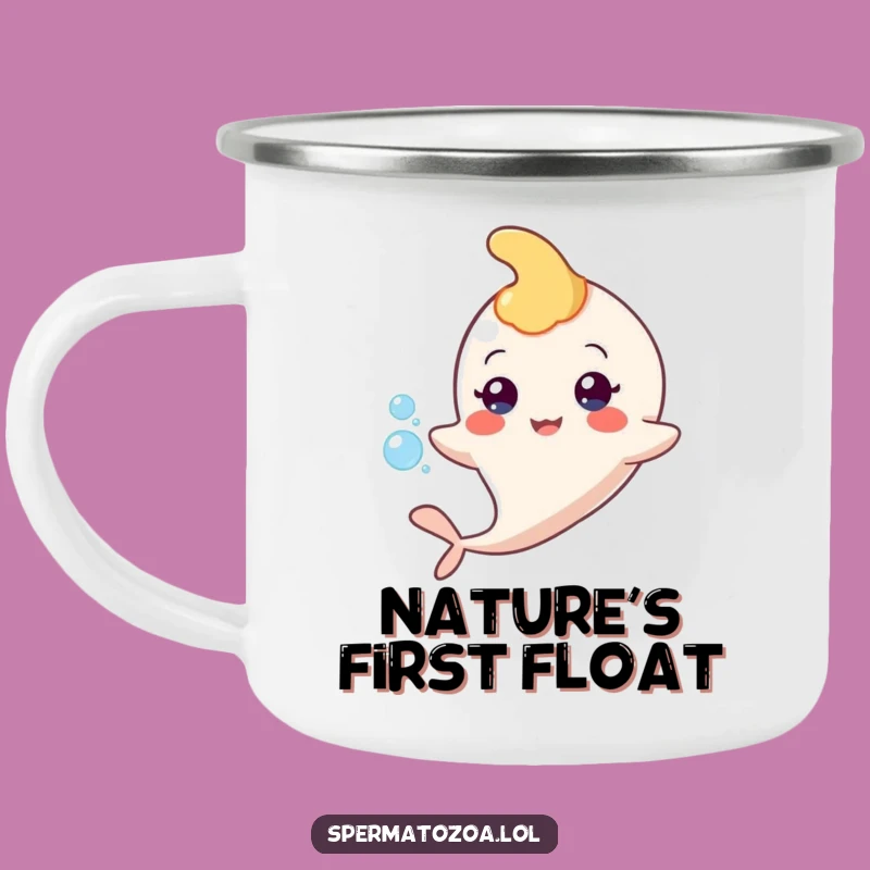 Funny Sperm Floating Enamel Mug - Cheers to Bold Adventures!