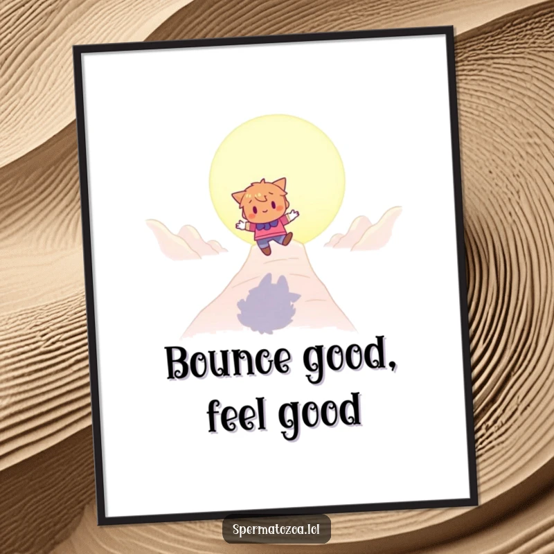 Funny Free Printable Bouncing Wall Art: A character playfully bounces towards a large, glowing destination, embodying hope and progress.