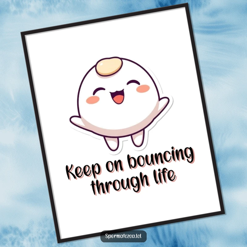 Funny Free Printable Wall Art: A simple, rounded character with a wide smile bounces joyfully, radiating pure happiness.