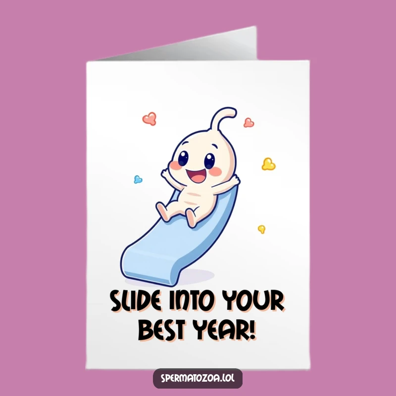 Free Printable Birthday Card: Gleeful Sperm Slide, Hilarious Downloadable Gift for Him