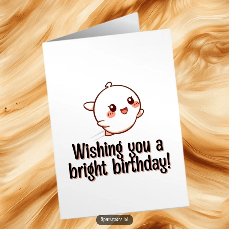 Funny Free Printable Birthday Card: A simple, smiling character zipping by, leaving a trail of light for a happy birthday.
