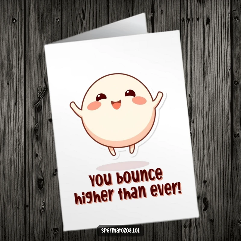 Funny Free Printable Congratulations Card: A round, happy character with stubby limbs bounces up and down, celebrating your achievement.