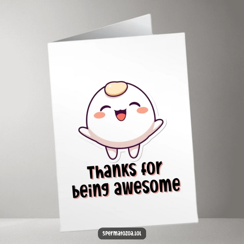 Funny Free Printable Thank You Card: A simple, rounded character with a wide smile bounces joyfully, sending thanks with glee.