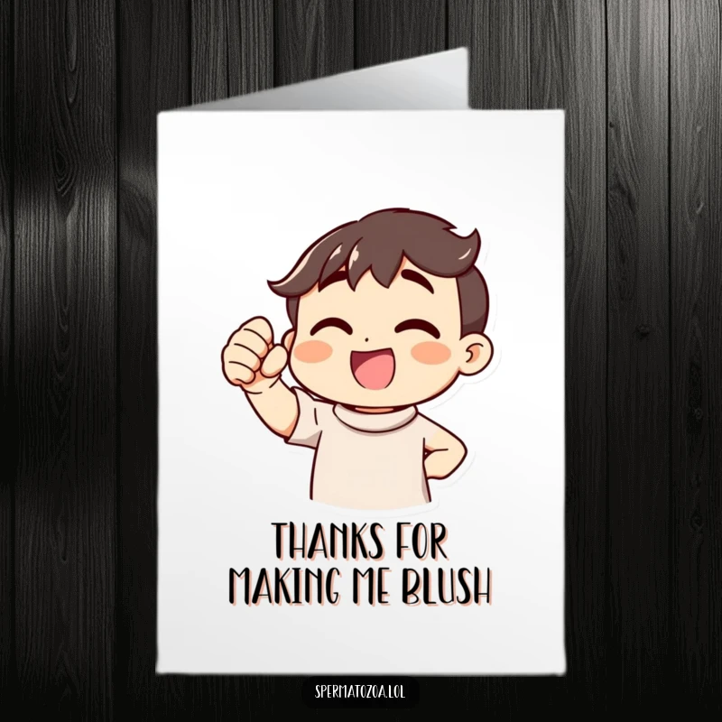 Funny Free Printable Thank You Card: A cheerful character blushing, pumping a fist with excitement to express profound thanks.
