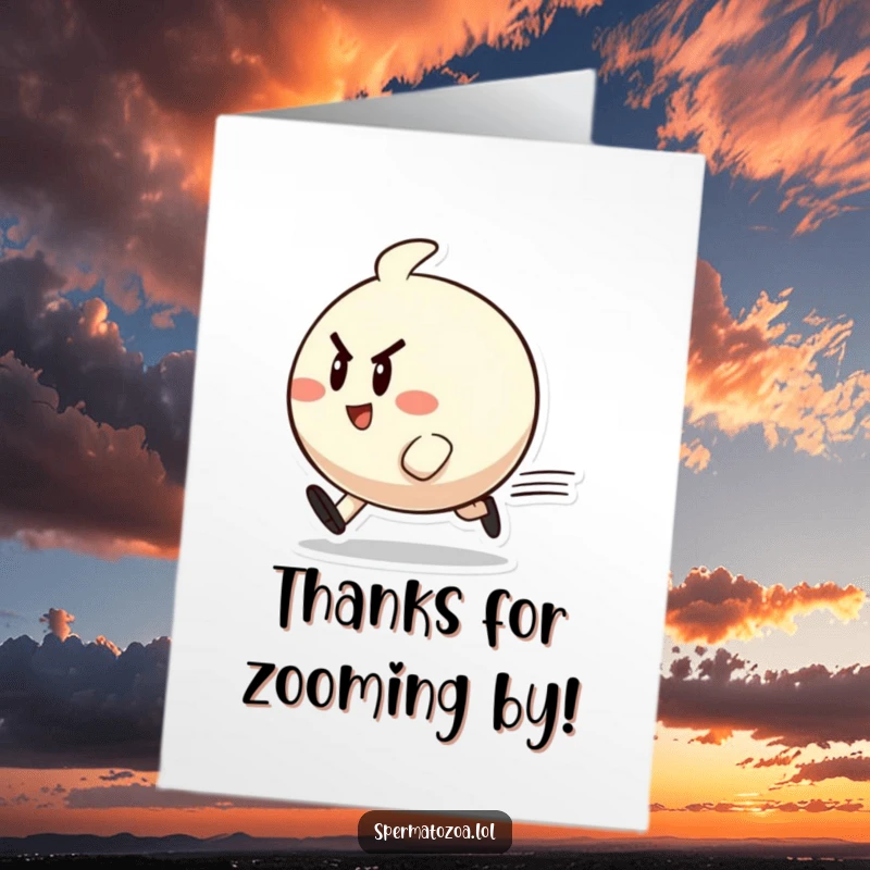 Funny Free Printable Speedy Thank You Card: A cheerful, determined character zips past, delivering thanks with energetic flair.