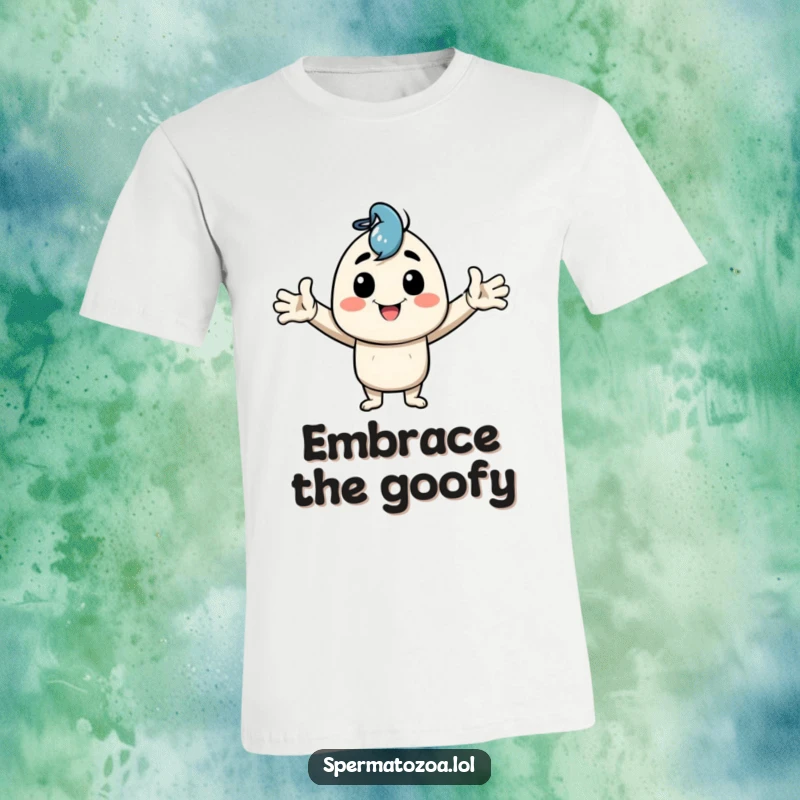 Funny T-Shirt with a happy character striking a wide-armed goofy pose, embodying pure fun and humorous energy.
