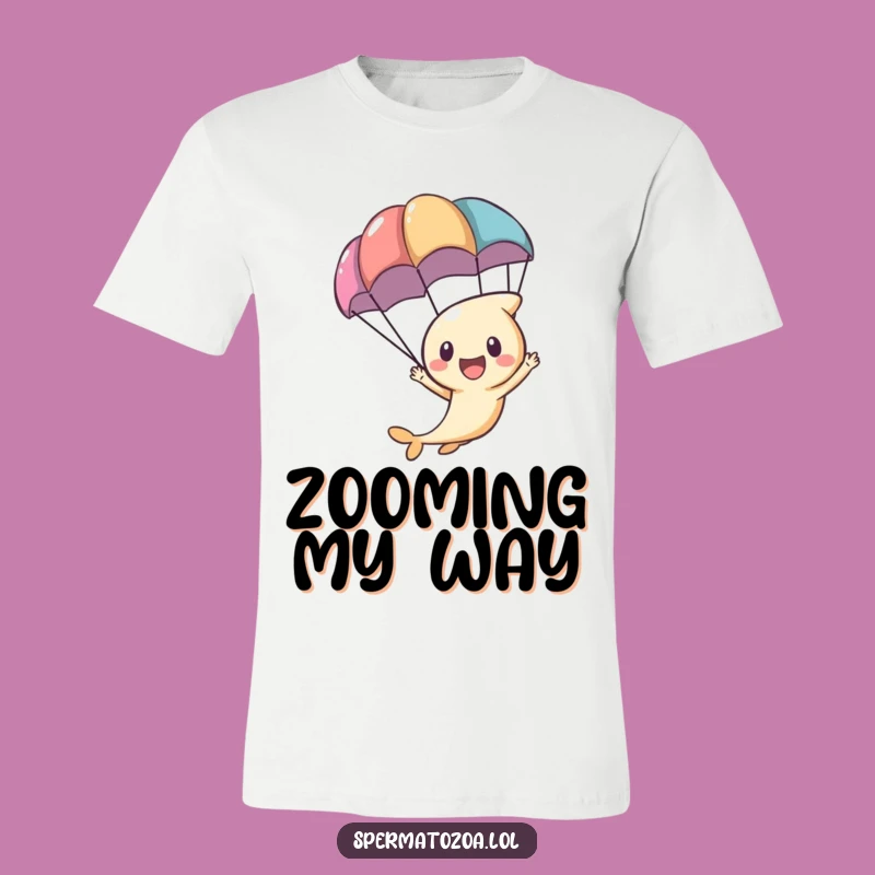 Funny Sperm Parachute T-Shirt - Exciting Journey Character Apparel Gift
