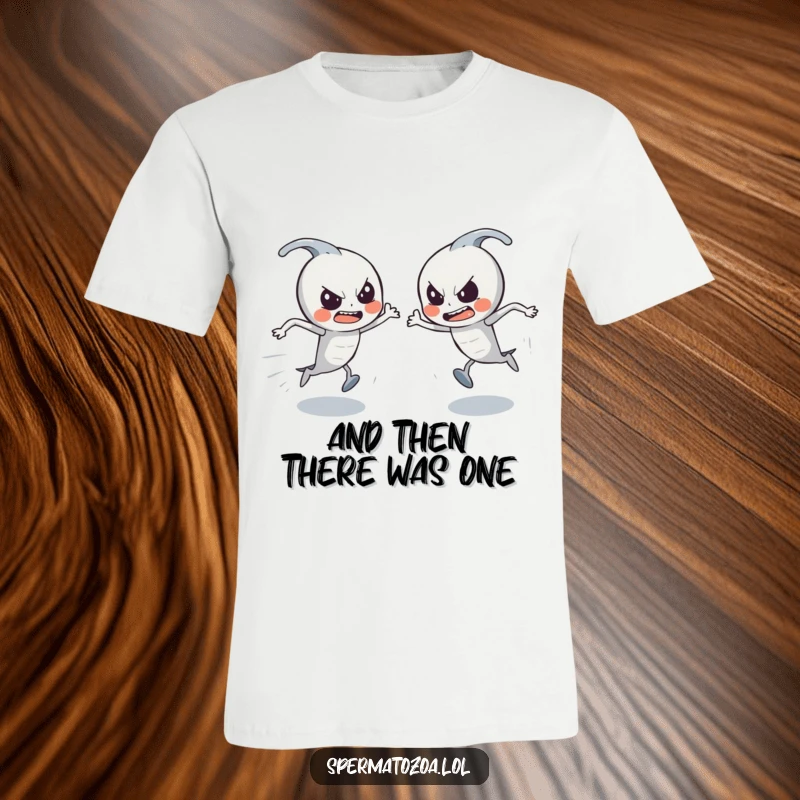 Funny Sperm Race T-Shirt: Tiny sperm characters fiercely competing in a hilarious race, a comical and funny wearable.